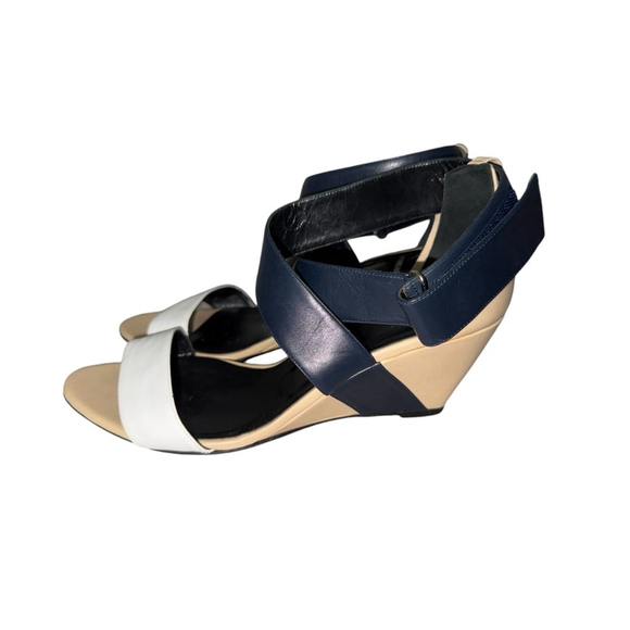 Women's Pierre Hardy Wedge Color Block Sandals, Tan, White & Blue, Size 39 (9) - Picture 4 of 6
